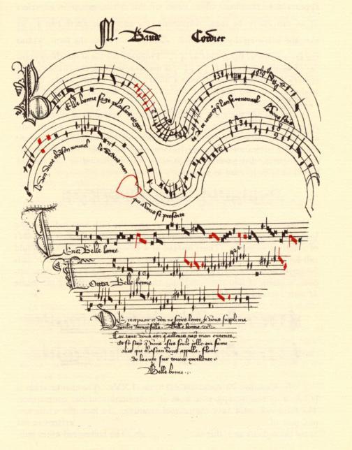 Chanson notée en forme de cœur.